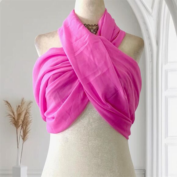 Accessories - Fairy Coquette Pink Teal Beaded Pearl Long Mesh Scarf / Shawl / Wrap